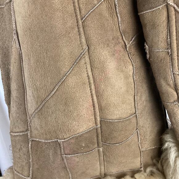 Genuine Shearling Sheepskin Patchwork Penny Lane Leather Coat - Picture 8 of 16